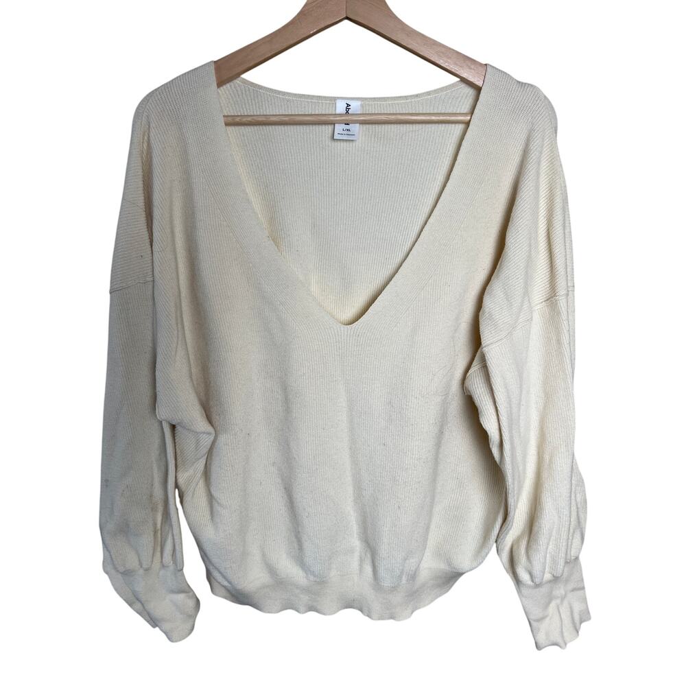 Abound Off White Basic V-Neck Long Sleeve Pullover L/XL Women's